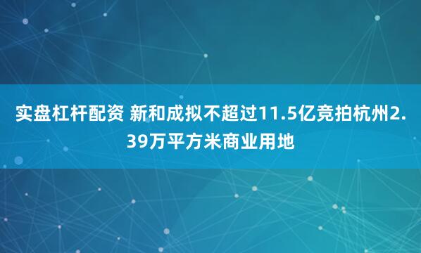 实盘杠杆配资 新和成拟不超过11.5亿竞拍杭州2.39万平方米商业用地